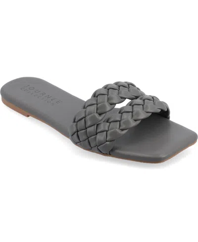 JOURNEE COLLECTION WOMEN'S SAWYERR BRAIDED SINGLE BAND FLAT SANDALS
