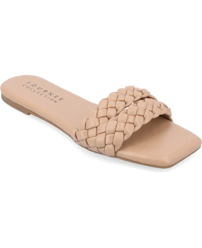 Journee Collection Women's Sawyerr Tru Comfort Foam Wide Width Dual Braided Band Slide Sandals In Beige