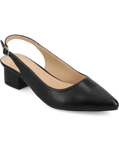 Journee Collection Women's Sylvia Block Heel Slingback Pumps In Black Polyurethane