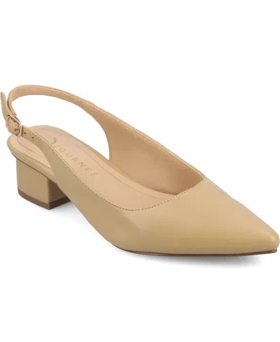 Journee Collection Women's Sylvia Block Heel Slingback Pumps In Tan Polyurethane