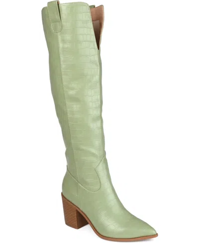 Journee Collection Women's Therese Wide Width Wide Calf Block Heel Knee High Dress Boots In Green