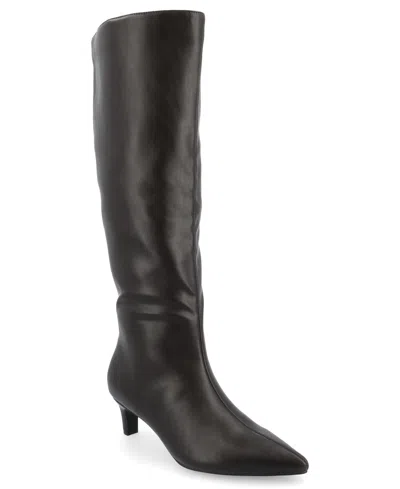 Journee Collection Women's Tullip Kitten Heel Pointed Toe Knee High Dress Boots In Dark Brown