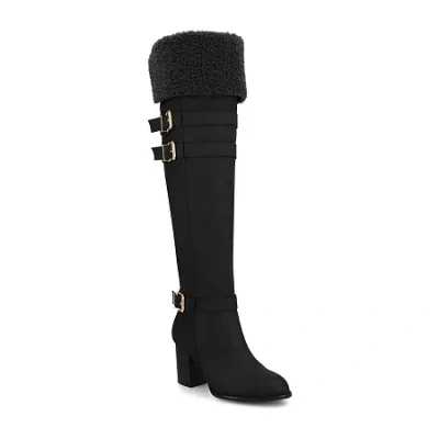 Journee Collection Womens Alyza Stacked Heel Over The Knee Boots In Black