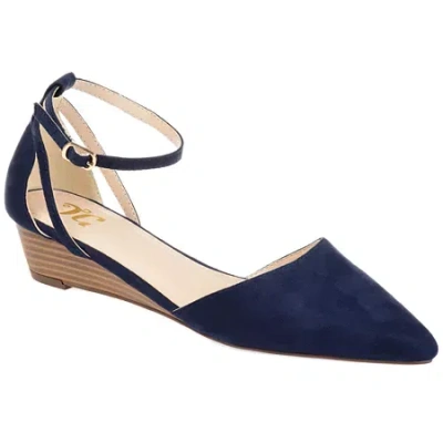 Journee Collection Womens Arkie Pumps Buckle Pointed Toe Wedge Heel In Blue