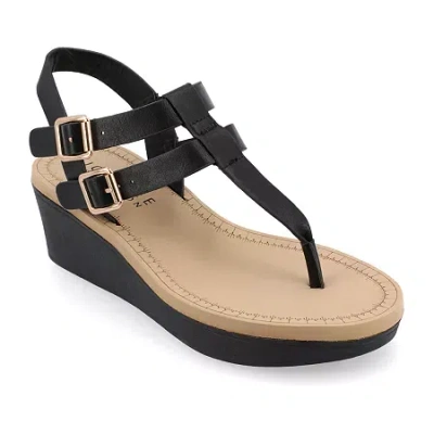 Journee Collection Womens Bianca Wedge Sandals In Black