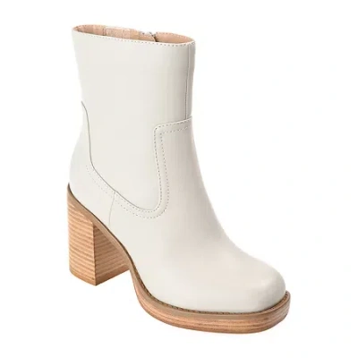Journee Collection Womens Brittany Block Heel Booties In White