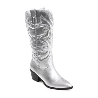 Journee Collection Womens Chantry Stacked Heel Dress Boots In Silver