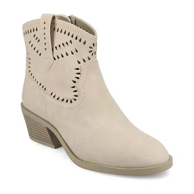 Journee Collection Womens Cheyenne Stacked Heel Cowboy Boots In Neutral
