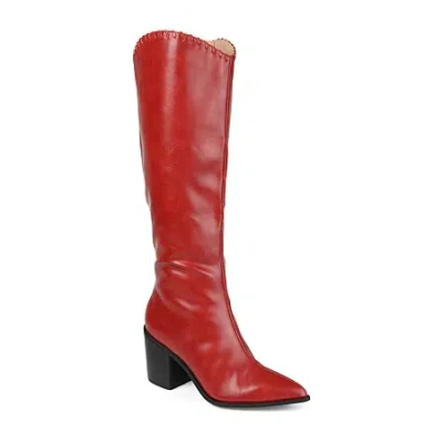Journee Collection Womens Daria Wide Calf Stacked Heel Riding Boots In Red