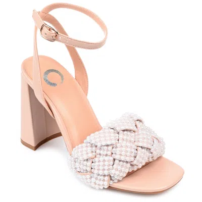 Journee Collection Womens Dua Tru Comfort Foam Pearl Accents Block Heel Sandals In Beige
