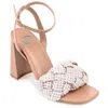 Journee Collection Womens Dua Tru Comfort Foam Pearl Accents Block Heel Sandals In Brown