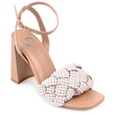 Journee Collection Womens Dua Tru Comfort Foam Pearl Accents Block Heel Sandals In Brown