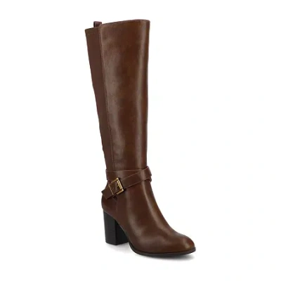 Journee Collection Womens Extra Wide Calf Stacked Heel Dress Boots In Brown