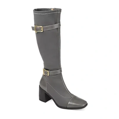 Journee Collection Womens Gaibree Stacked Heel Riding Boots In Gray