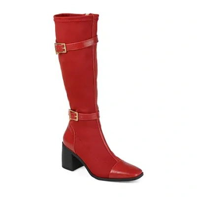 Journee Collection Womens Gaibree Stacked Heel Riding Boots In Red