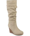 Journee Collection Womens Haze Regular Wide Calf Rouched Knee High Wedge Boots In Neutral