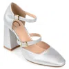 Journee Collection Womens Isadorah Mary Jane Mid Block Heel Square Toe Pumps In Silver