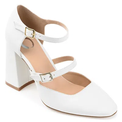 Journee Collection Womens Isadorah Mary Jane Mid Block Heel Square Toe Pumps In White