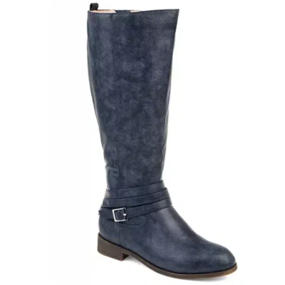 Journee Collection Womens Ivie Extra Wide Calf Stacked Heel Zip Riding Boots In Blue
