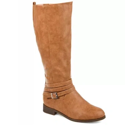 Journee Collection Womens Ivie Extra Wide Calf Stacked Heel Zip Riding Boots In Brown