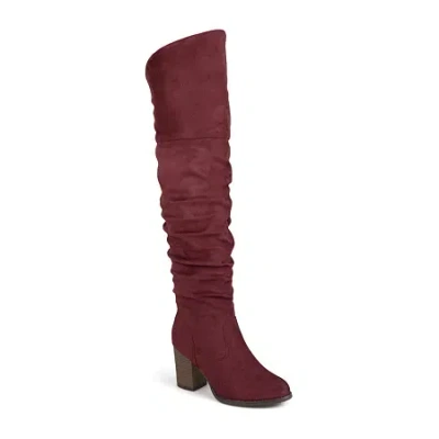Journee Collection Womens Kaison Stacked Heel Over The Knee Boots In Red