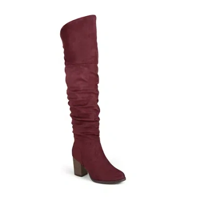 Journee Collection Womens Kaison Wide Calf Stacked Heel Over The Knee Boots In Red