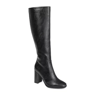 Journee Collection Womens Karima Wide Calf Stacked Heel Riding Boots In Black