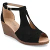Journee Collection Womens Kedzie Medium And Wide Width Buckle Open Toe Wedge In Black
