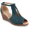 Journee Collection Womens Kedzie Medium And Wide Width Buckle Open Toe Wedge In Blue