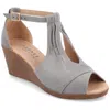 Journee Collection Womens Kedzie Medium And Wide Width Buckle Open Toe Wedge In Grey