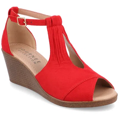 Journee Collection Womens Kedzie Medium And Wide Width Buckle Open Toe Wedge In Red