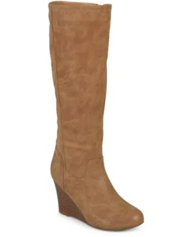 Journee Collection Womens Langly Regular Wide Calf Knee High Wedge Boots In Brown