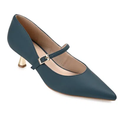 Journee Collection Womens Manza Kitten Heel Mary Jane Pointed Toe Pumps In Blue