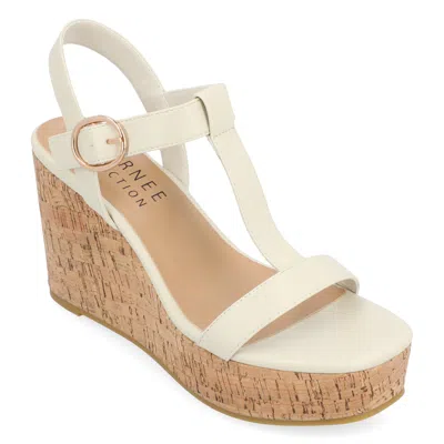 Journee Collection Womens Matildaa Buckle Platform Wedge Sandals In White