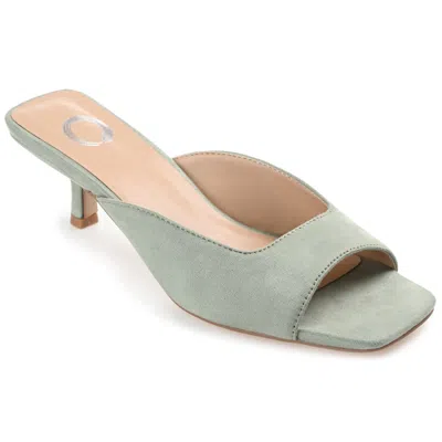Journee Collection Womens Medium And Wide Width Larna Slip On Kitten Heel Open Toe Pumps In Green