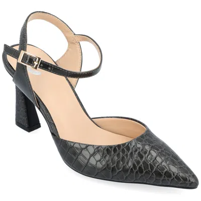 Journee Collection Womens Nixey Croco Texture Buckle Pointed Toe Pumps In Black
