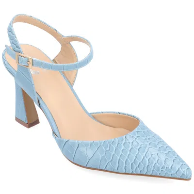 Journee Collection Womens Nixey Croco Texture Buckle Pointed Toe Pumps In Blue