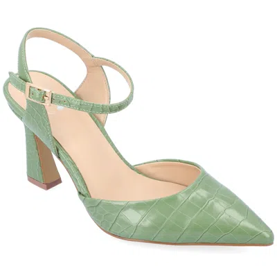 Journee Collection Womens Nixey Croco Texture Buckle Pointed Toe Pumps In Green
