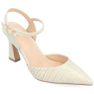 Journee Collection Womens Nixey Croco Texture Buckle Pointed Toe Pumps In White