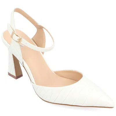 Journee Collection Womens Nixey Croco Texture Buckle Pointed Toe Pumps In White