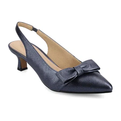 Journee Collection Womens Pointed Closed Toe Kitten Heel Pumps In Blue