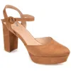Journee Collection Womens Roslynn Almond Toe High Block Heel Pumps In Brown
