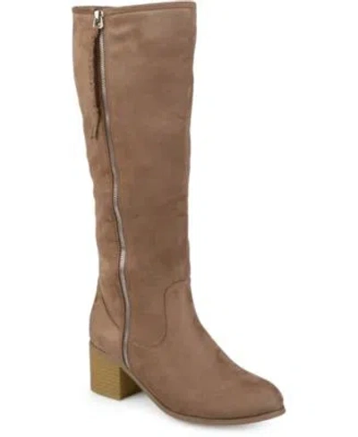Journee Collection Womens Sanora Regular Wide Calf Stacked Block Heel Boots In Brown