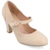 Journee Collection Womens Siri Medium And Wide Width Round Toe Block Heel Mary Jane Pumps In Beige