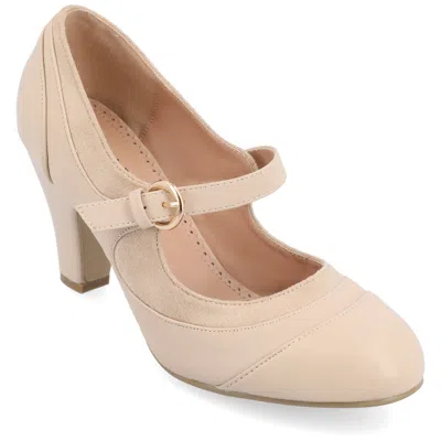 Journee Collection Womens Siri Medium And Wide Width Round Toe Block Heel Mary Jane Pumps In Beige