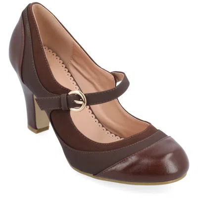 Journee Collection Womens Siri Medium And Wide Width Round Toe Block Heel Mary Jane Pumps In Brown