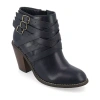Journee Collection Womens Strap Stacked Heel Booties In Black