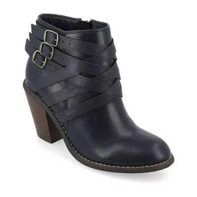 Journee Collection Womens Strap Stacked Heel Booties In Black