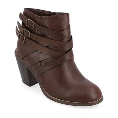 Journee Collection Womens Strap Stacked Heel Booties In Brown
