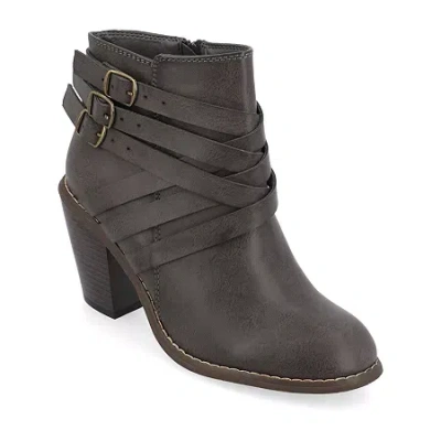 Journee Collection Womens Strap Stacked Heel Booties In Gray